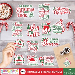 Classic Christmas PNG Sticker Set | Holiday lettering stickers