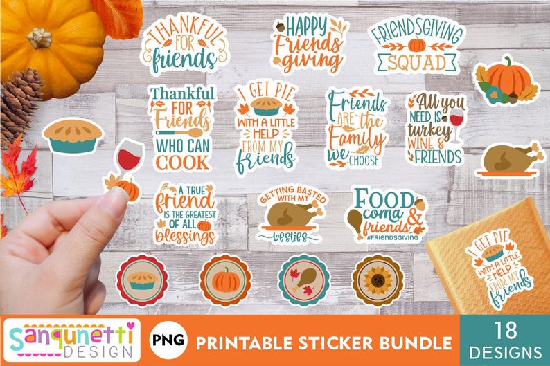 Friendsgiving PNG stickers, Thanksgiving digital sticker bundle image 1