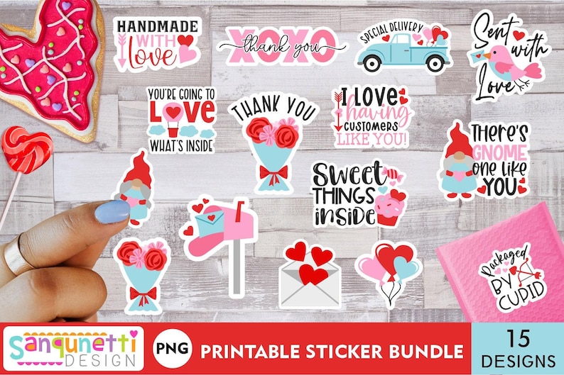 Adesivi PNG per confezioni di San Valentino / pacchetto di adesivi digitali per piccole imprese immagine 1