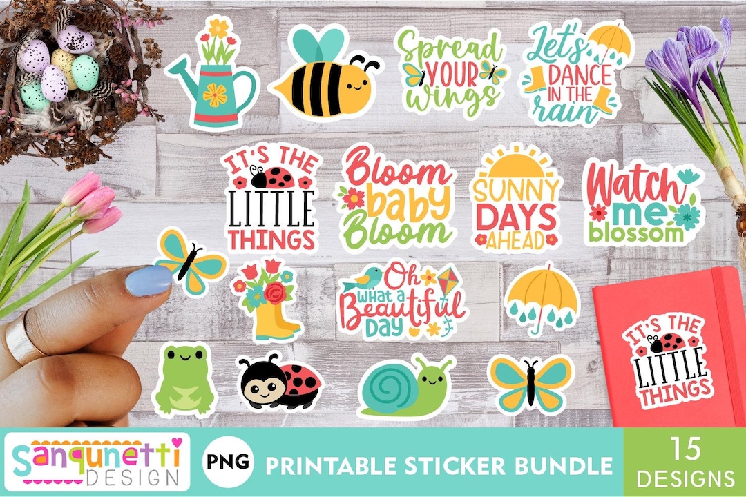 Spring Sticker PNG Bundle, Spring Printable Digital Stickers - Etsy