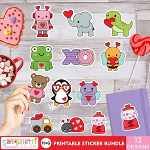 Paquete de pegatinas kawaii para el día de San Valentín: 12 adorables diseños para imprimir