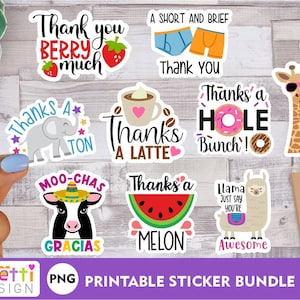 Pacote de adesivos engraçados Thank You Puns | Adesivos de embalagem de agradecimento PNG