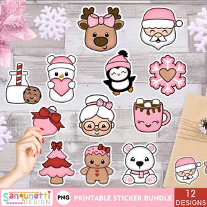 Niedliches Rosa Weihnachtsaufkleber-Bündel - Festliche entzückende PNG Grafiken für Feiertagsbasteln