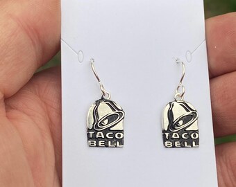 Hand Made Silver Taco Bell Earrings