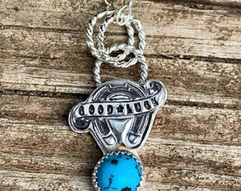 Mae’s Lucky Horseshoe "Good Luck" Turquoise Pendant