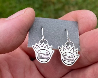 Hand Engraved Sterling Silver Boognish Earrings