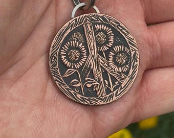 Copper Peace Sunflower Pendant
