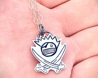Hand Engraved Sterling Silver Pirate Boognish Pendant