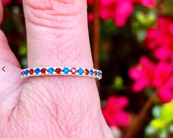 Sterling Silver, Garnet, and Blue Spinel Eternity Ring