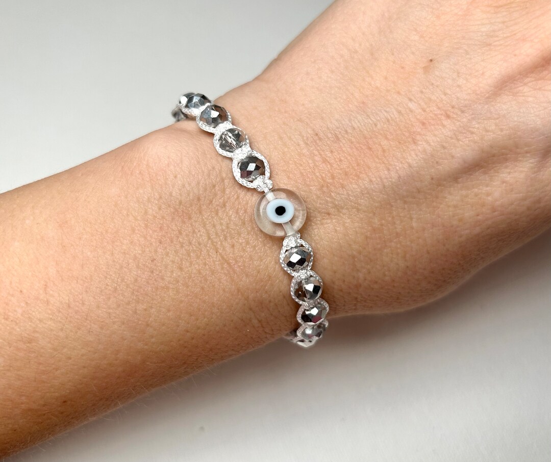 Evil Eye Crystal Beads Bracelet With a Wish Card and a Gift Wrap, an