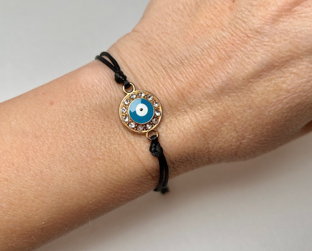 Black Evil Eye Bracelet With a Wish Card and a Gift Wrap an Evil Eye