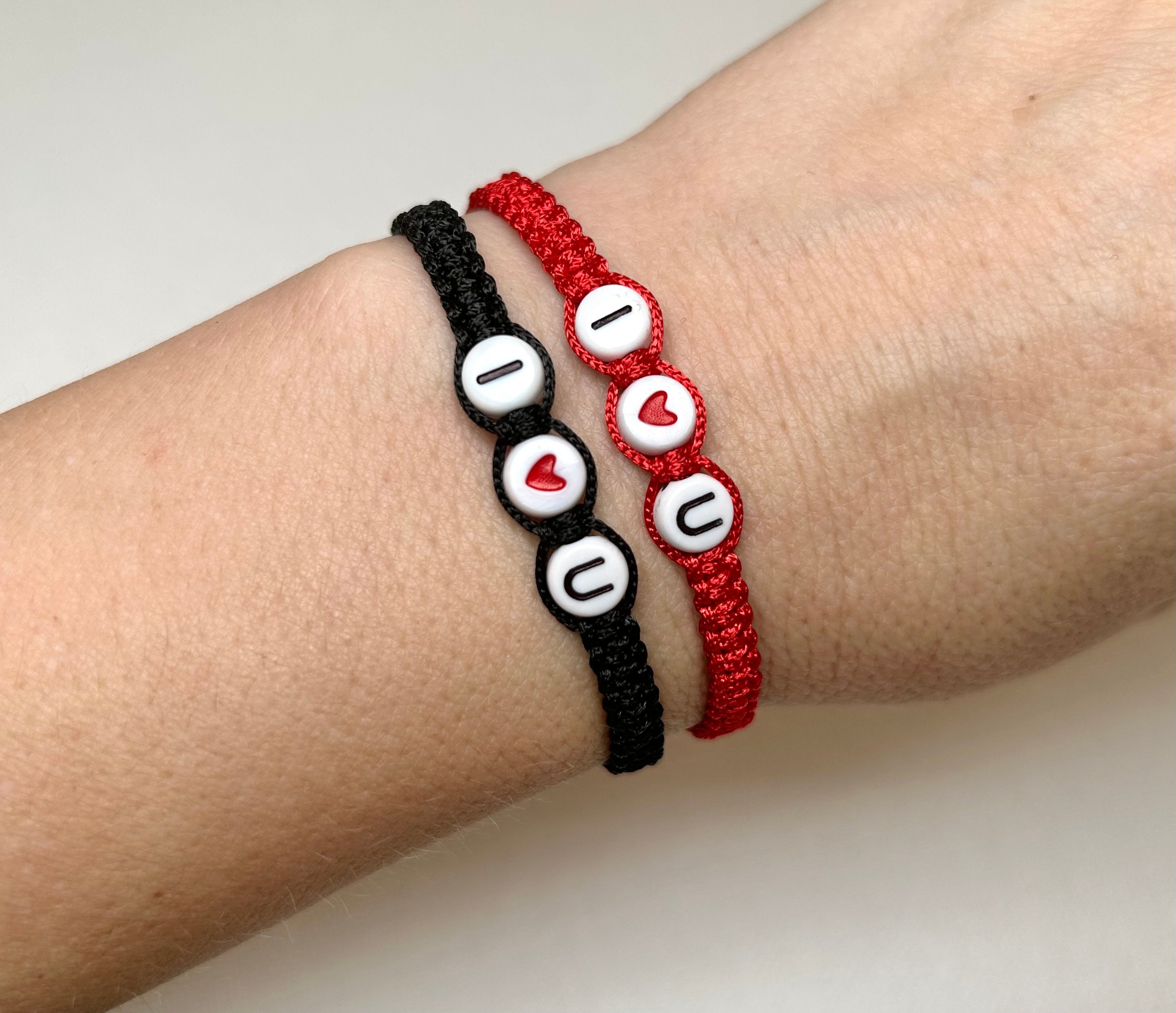 I LOVE YOU Bracelets Set With a Wish Card and a Gift Wrap, 2 Engagement