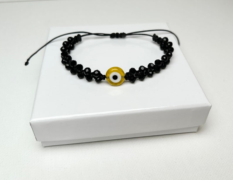 Yellow Evil Eye Crystal Beads Bracelet With a Wish Card and Gift Wrap