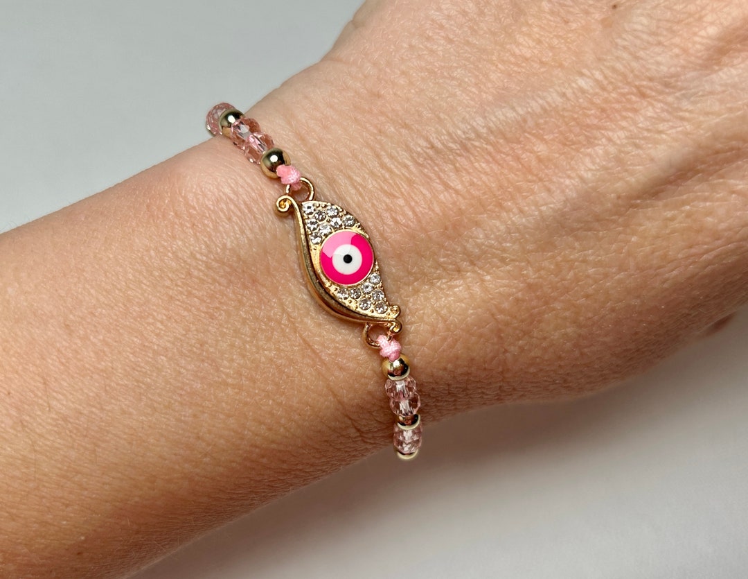 Pink Evil Eye Bracelet With a Wish Card and a Gift Wrap an Evil Eye