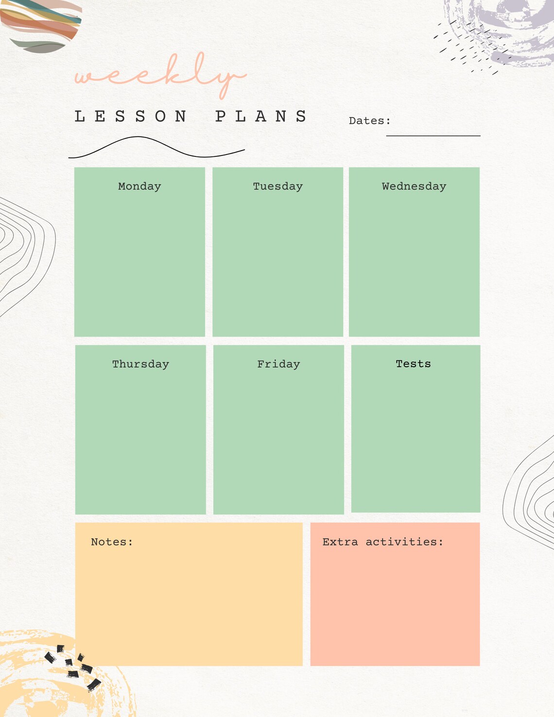 Weekly Lesson Plan Template - Etsy