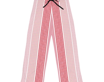 Red Striped Gingham Lounge Pants | Soft Polyester Pajamas