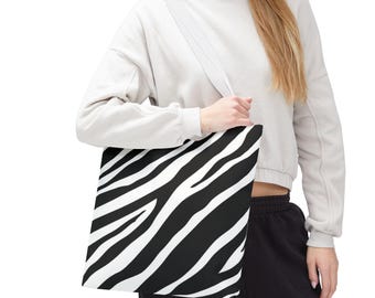 Bolsa tote com estampa de zebra chique: bolsa de compras estilosa de poliéster