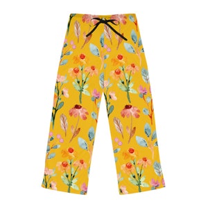 Yellow, Gift for Women, Floral Pajama Pants (AOP)