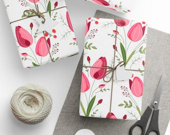 Pink Floral Tulip Wrapping Paper | Floral Gift Wrap Roll