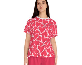 Dotted Heart Pattern Women's Pajama Set | Pink All-Over Print | Valentine's Day Gift