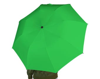 Solid Green Canopy Umbrella | Foldable Semi-Automatic Travel Umbrella