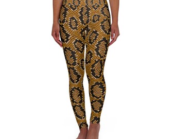 Snakeskin Print High Waisted Yoga Leggings, Athleisure Tights