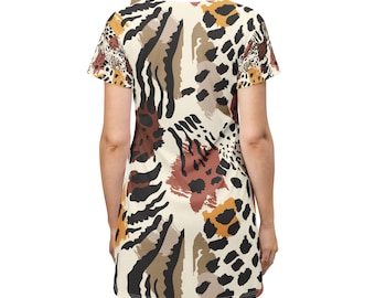 CC Escape | Sage Green Leopard Print T-shirt Dress, Dark Animal Pattern  Summer Fashion Dress - Etsy