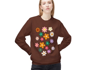 Moletom boho flor, flores, floral unissex de peso médio softstyle de lã com gola redonda