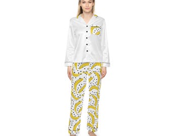 Pigiama in raso con stampa di banane: comodo set da notte da donna