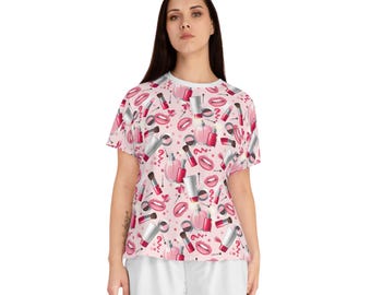 Makeup Pattern Short Pajama Set | Lipstick Lips Nail Polish All-Over Print