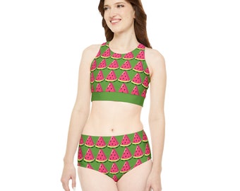 Ensemble bikini sport pastèque, fruits d'été (AOP)