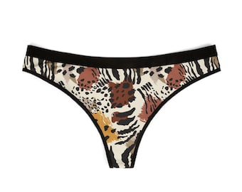 Tanga con estampado de animales salvajes, lencería sexy