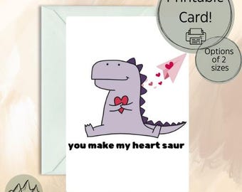Dino Valentine's Card | Printable Card| LifeToTheFullDesign