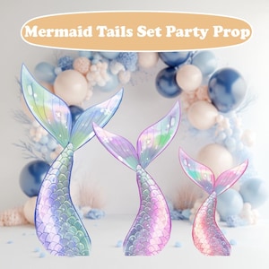 Mermaid Tails Props Set, Mermaid Birthday Decoration, Under the Sea Decor, Mermaid Baby Shower, Mermaid Backdrop Cutout,Little Mermaid Party