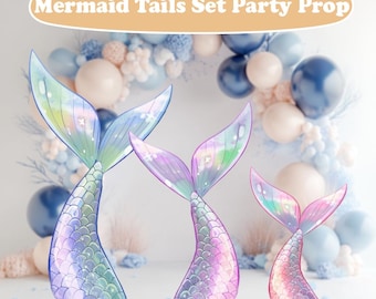 Mermaid Tails Props Set, Mermaid Birthday Decoration, Under the Sea Decor, Mermaid Baby Shower, Mermaid Backdrop Cutout,Little Mermaid Party