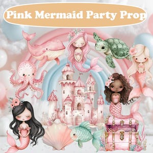 Pink Mermaid Party Prop, Mermaid Theme Baby Shower, Mermaid Tail Cut Out, Under the Sea Birthday Decoration, Sealife,Mermaid Castle Backdrop