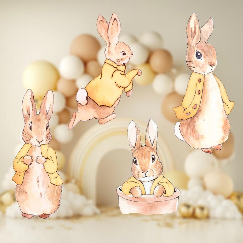Peter Rabbit Yellow Dress Rabbit Yellow Peter Rabbit Cutout Set 4, Storybook Baby Shower, Gender Neutral ...