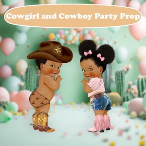 Cowgirl Boots and Cowboy Gender Reveal Decoration, Twins Birthday, Baby Shower, Dark Skin Tone, Baby Boy, Baby Girl, Pink Decor, Backdrop