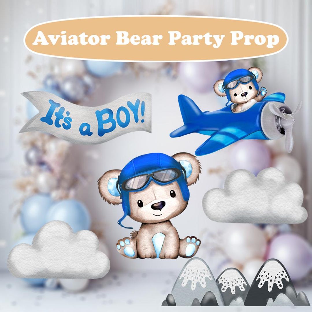 Aviator Bear Party Props, Baby Boy Shower, Cutouts, Blue Teddy Bear ...
