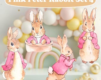Pink Peter Rabbit Cutouts Set 4, Storybook Baby Shower, Gender Reveal Props, Birthday Decor, Lawn Sign, Bunny, Baby Girl, 1st Birthday Decor