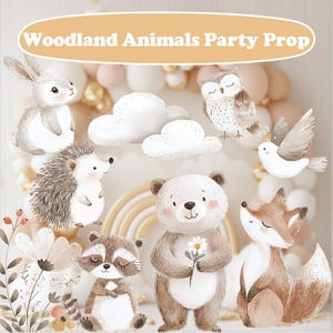 Boho Woodland Animals Props, Neutralny Baby Shower, Akwarelowe leśne zwierzęta wycięte, Dekoracja leśnego przyjęcia urodzinowego, Tło leśne