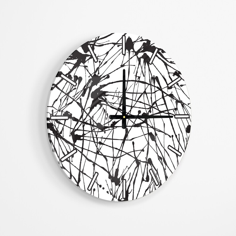 Black and White Geometric Wall Clock Mid Century Modern Wall Clock