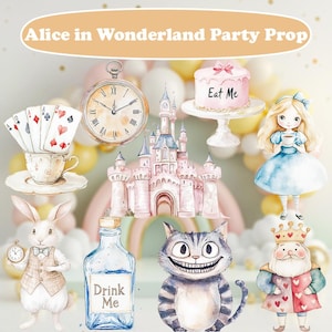 Recortes de Alice no País das Maravilhas, Adereço para Festa, Chá da Tarde, Adereços de Alice, Aniversário Onederland, Festa de Conto de Fadas, Recorte de Castelo, Decoração de Chá de Bebê Alice