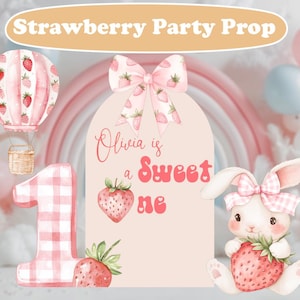 Berry First Birthday Cutout, Sweet One, Strawberry Theme Party, Bow, Baby Shower, Baby Girl, Centerpieces, Backdrop, Birthday Decor, Bunny