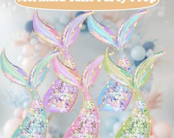 Mermaid Tails Cutouts, Birthday Decoration, Under the Sea Decor, Whimsical Baby Shower, Pastel Mermaid Backdrop, Little Mermaid Party Signs