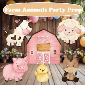Recortes de animales de granja, baby shower con temática de granja, recortes, decoración de fiesta, decoración de granja, fondo, centros de mesa, decoración de granero rosa, letrero de jardín, accesorios