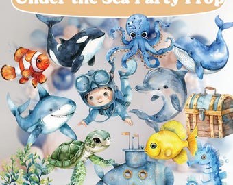 Under the Sea Cutouts, Sea Animals Props, Underwater Theme Party, Sea Life Cutouts, Ocean Animals Party Decoration, Ocean Baby Shower, Boys