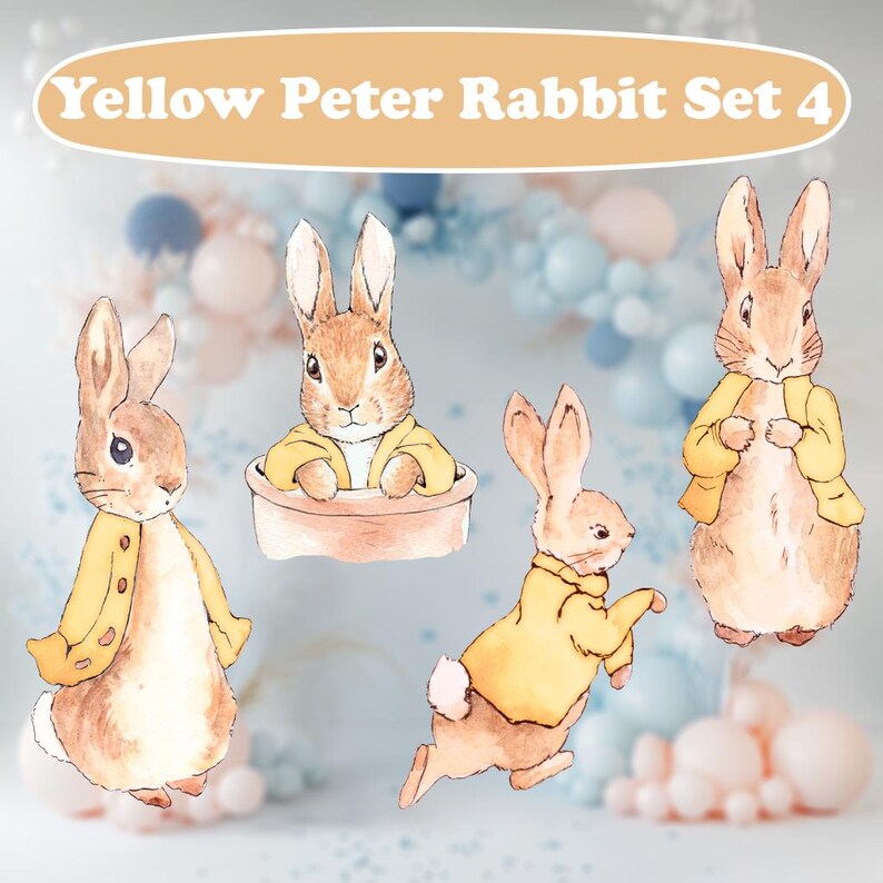 Peter Rabbit Yellow Dress Rabbit Yellow Peter Rabbit Cutout Set 4, Storybook Baby Shower, Gender Neutral ...