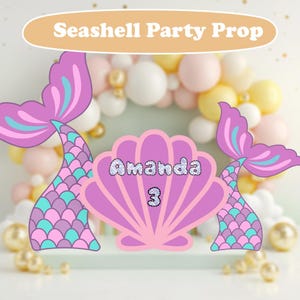 Purple Seashell Party Prop, Mermaid Theme Baby Shower, Mermaid Tails Cutouts, Under the Sea Birthday Decoration, Seashell Name Sign, Standee