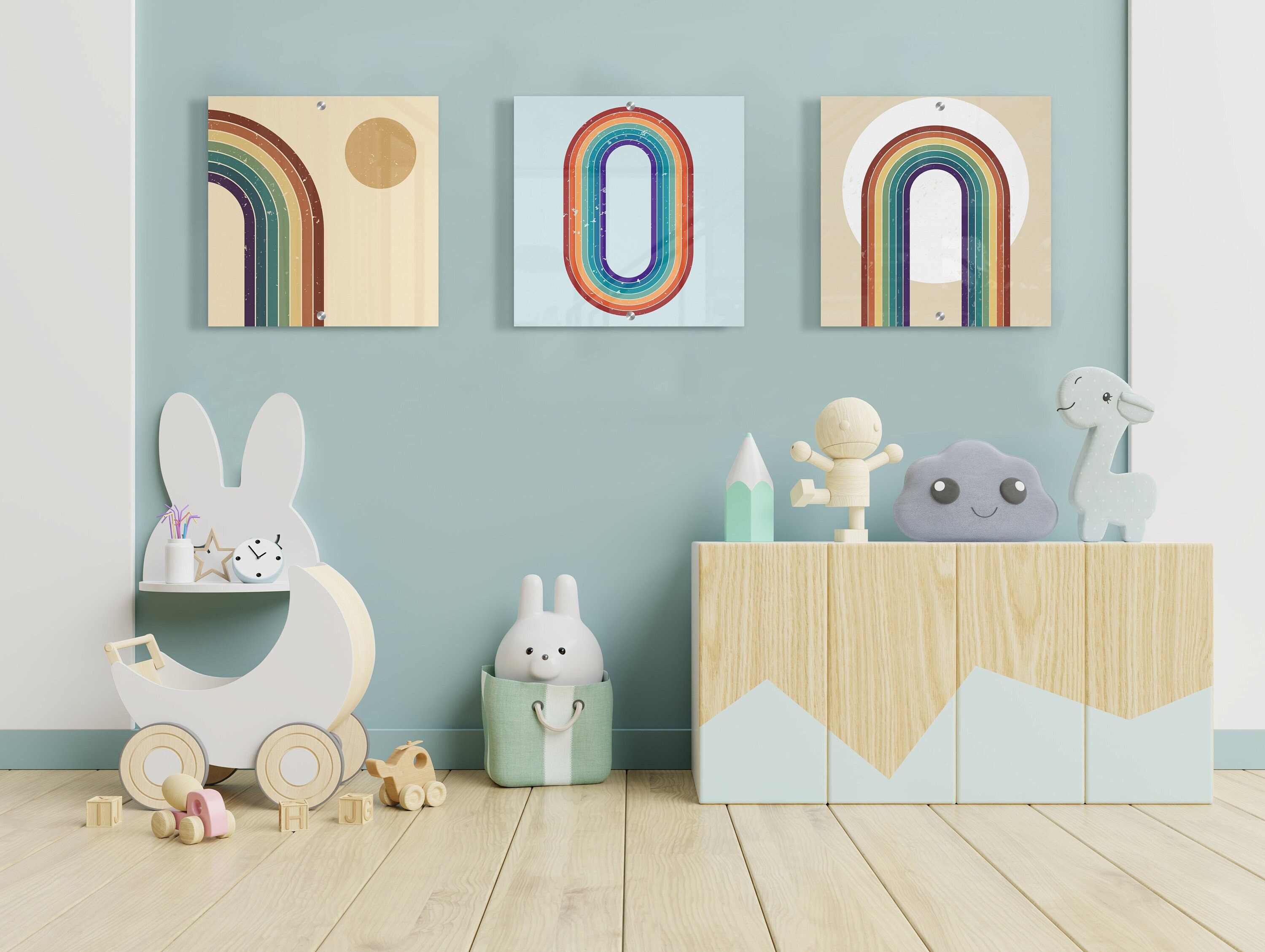 Kids Room Decor, Rainbow Art, Nursery Wall Decor, Set of 3 Prints